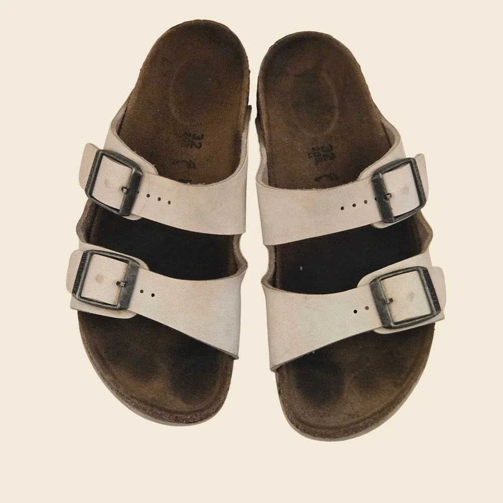 Birkenstock Arizona Kids White Birko-Flor Two Strap Sandals Size 32 L11 205